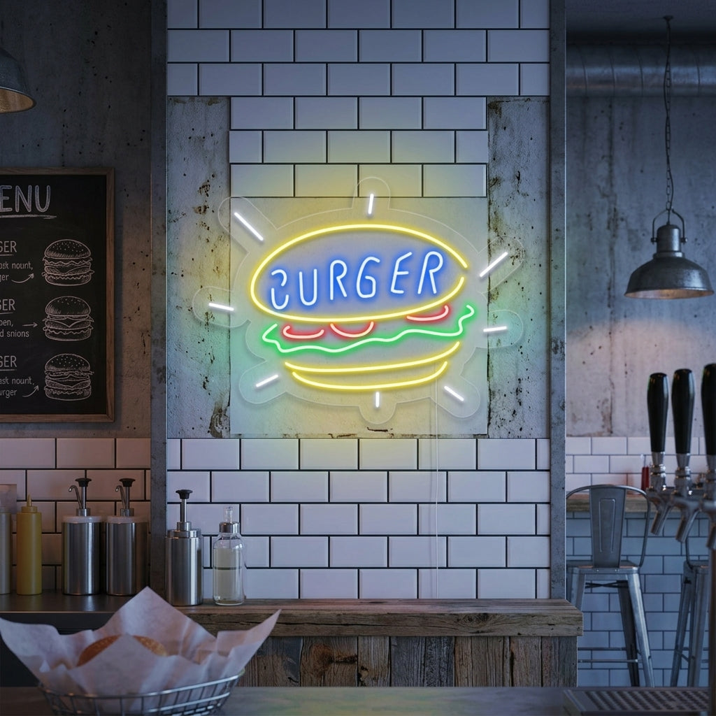 "Burger, Negozio Di Alimentari" Insegna al neon