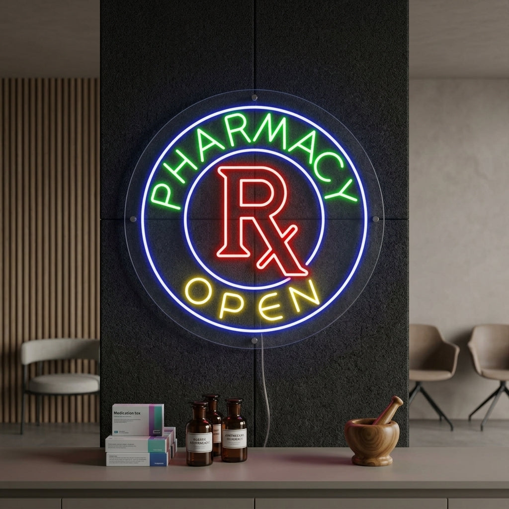 "Pharmacy Open" Insegna al neon