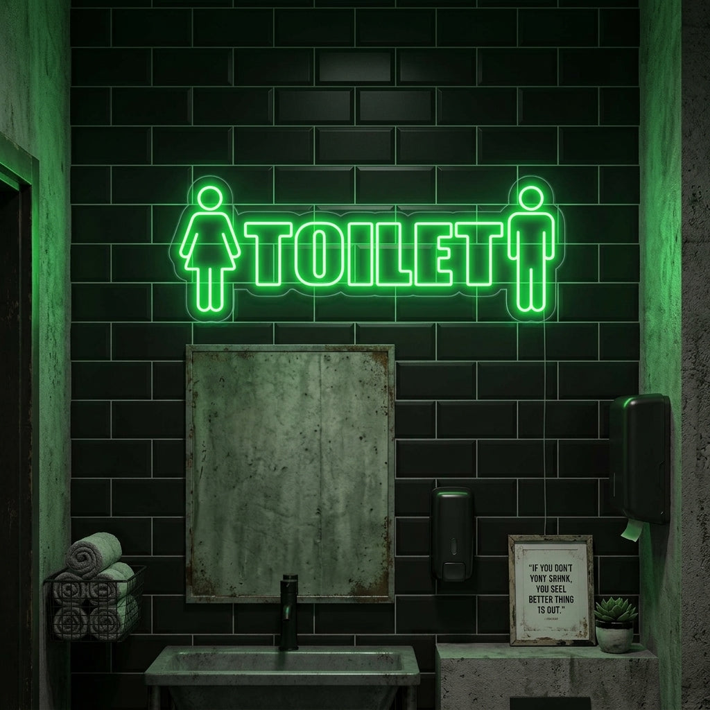 Insegna al neon LED Toilet con icone uomo e donna