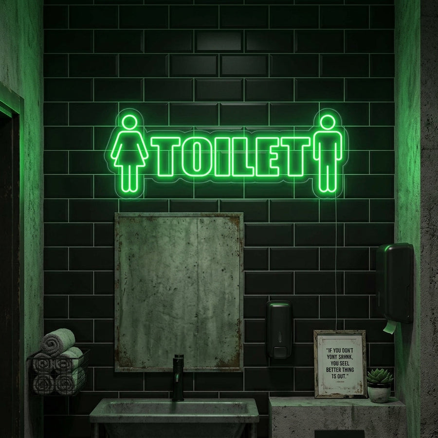 Insegna al neon LED Toilet con icone uomo e donna