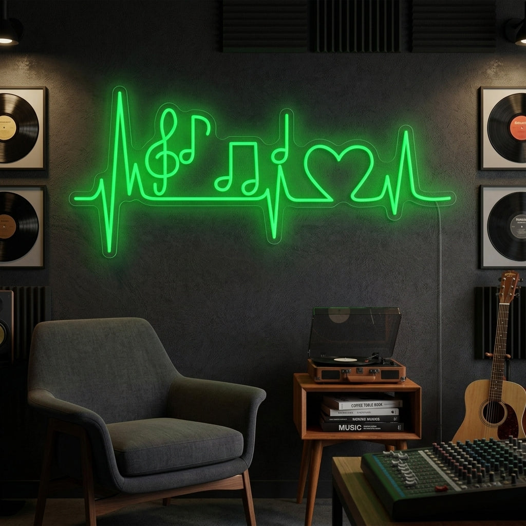 "Nota Musicale E Cuore Pulsante" Insegna al neon