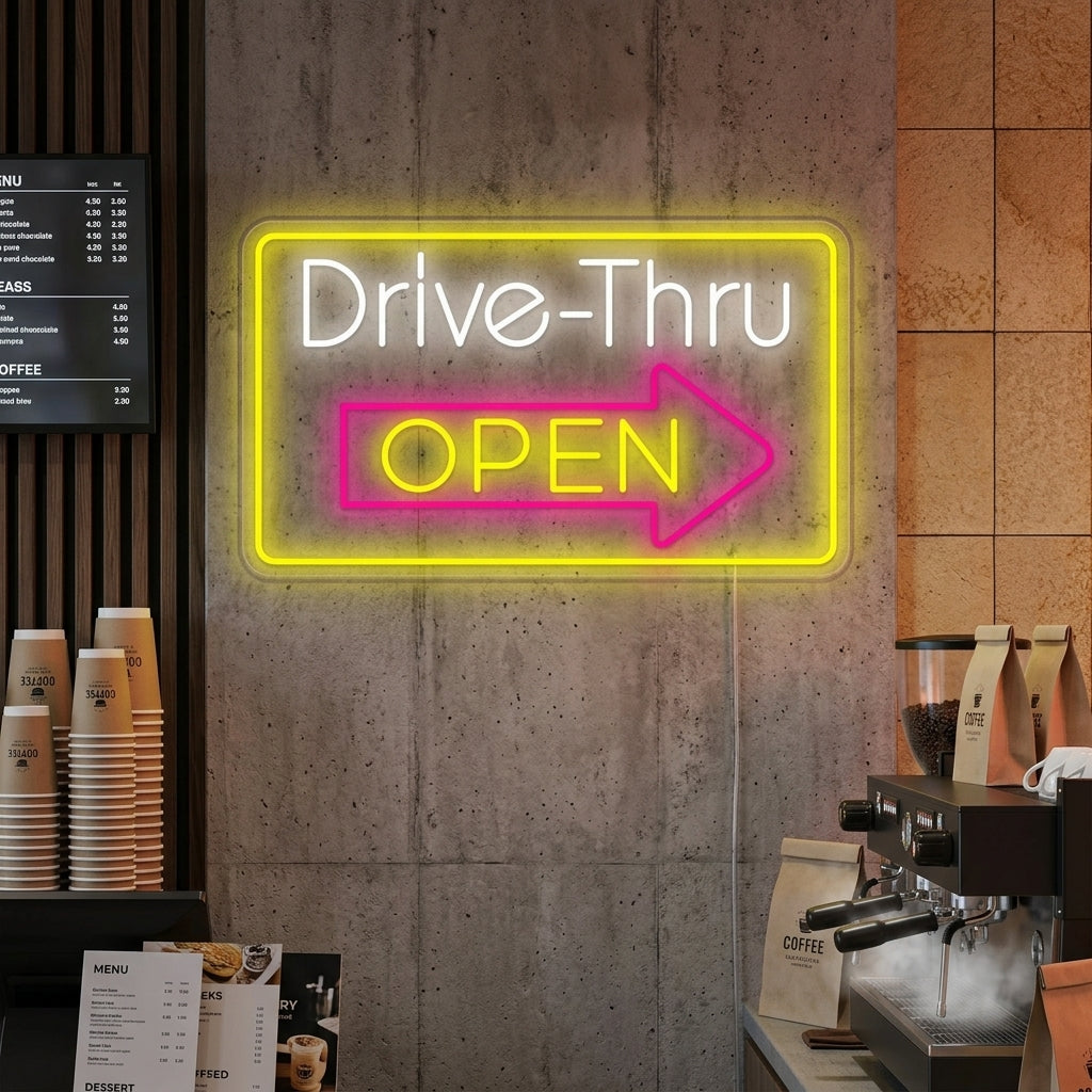 "Drive Thru Open" Insegna al neon
