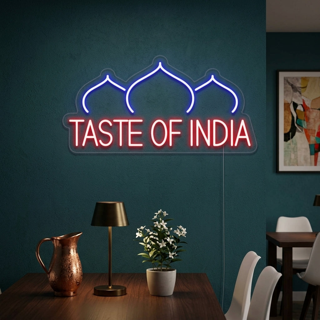 "TASTE OF INDIA, Ristorante, cipolla" Insegna al neon