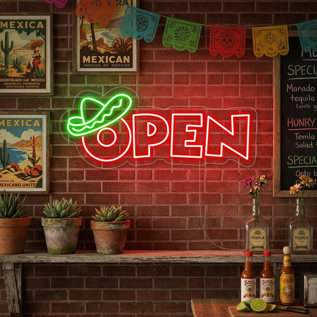 "open, Cibo messicano" Insegna al neon