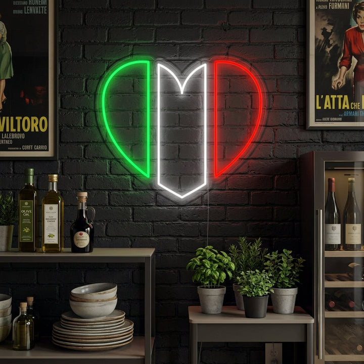 "Bandiera Dell'Italia A Forma Di Cuore" Insegna al neon