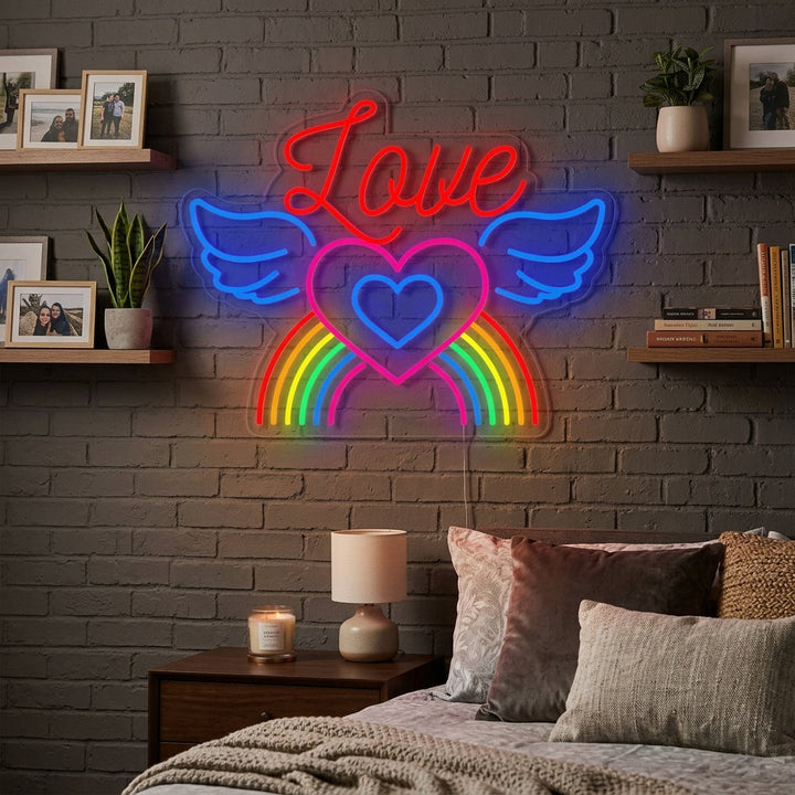 "LGBT LOVE, Arcobaleno, Ali" Insegna al neon
