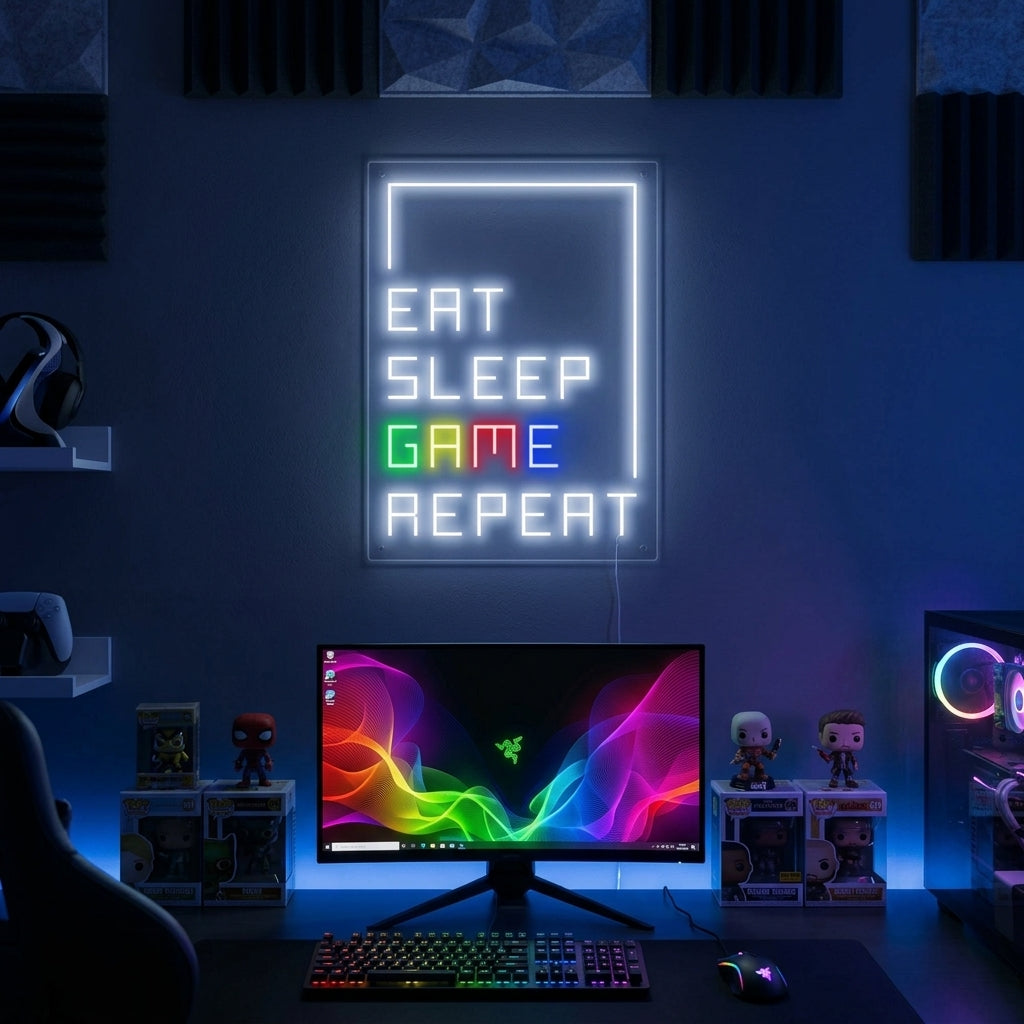 "Eat Sleep Game Repeat, Decorazioni Per Giocatori" Insegna al neon