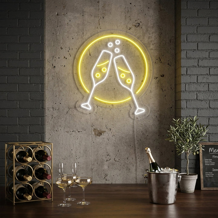 "Flûtes Di Champagne, Cin Cin" Insegna al neon