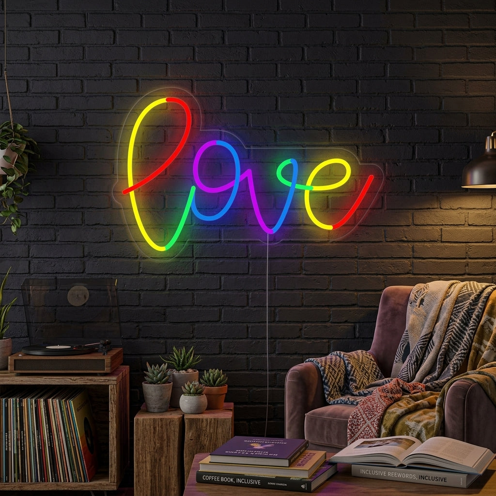 "LGBT, Arcobaleno, LOVE" Insegna al neon