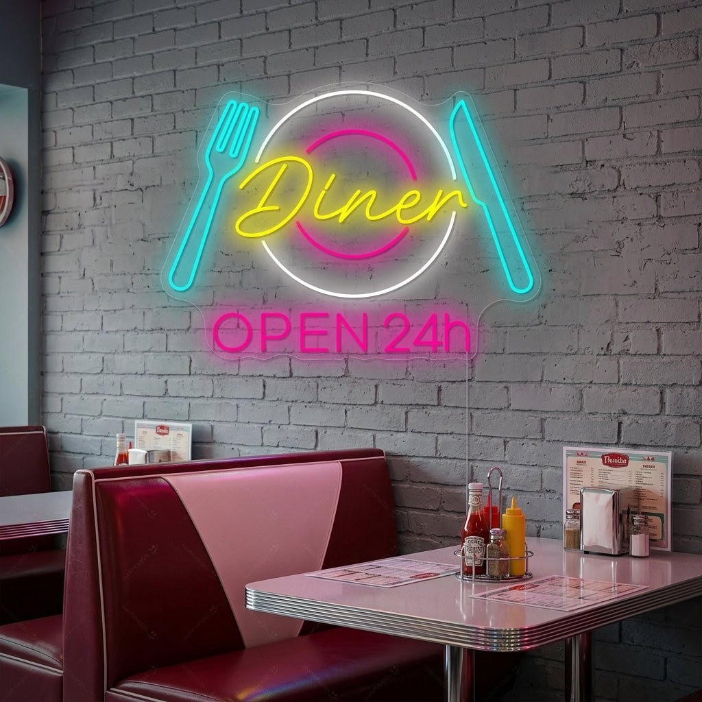 "Dinner Open 24h" Insegna al neon