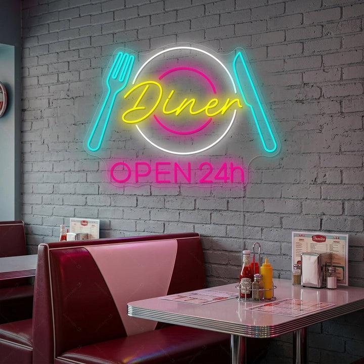 "Dinner Open 24h" Insegna al neon