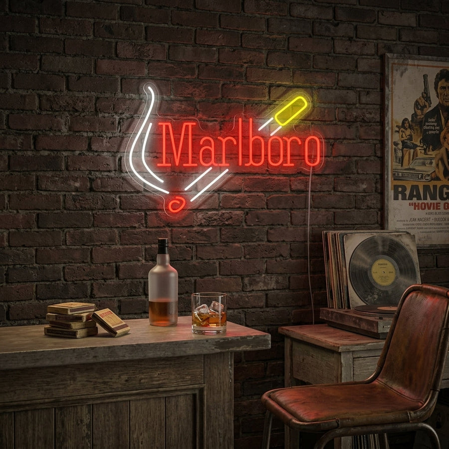 Insegna neon LED Marlboro Logo con sigaretta