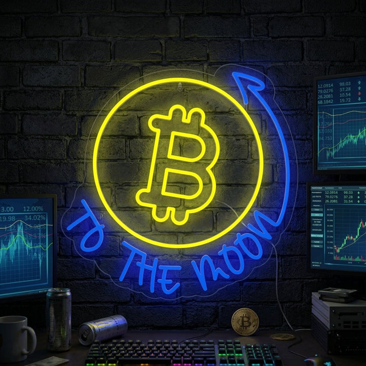 "Bitcoin to the Moon" Insegna al neon