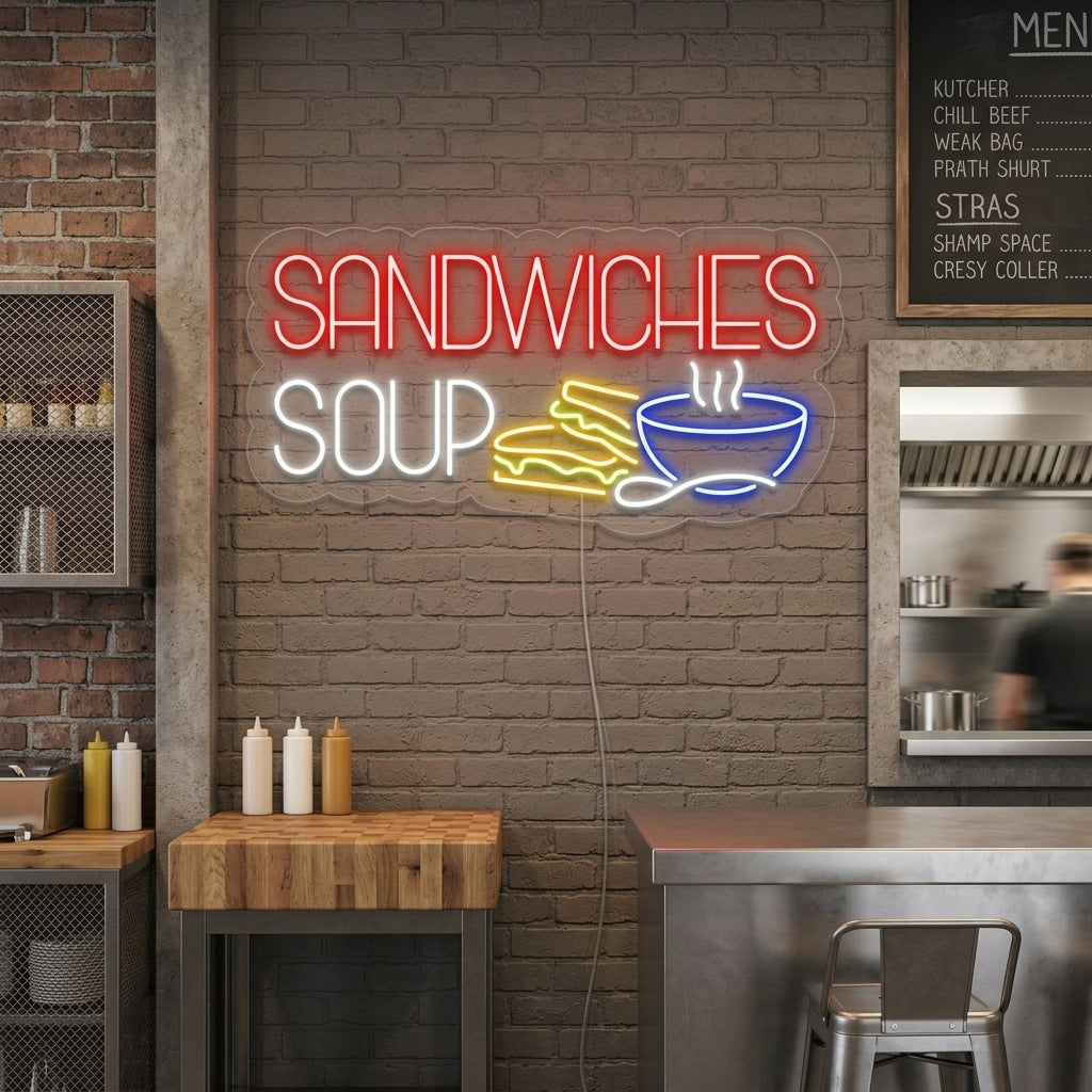 "SANDWICHES SOUP" Insegna al neon