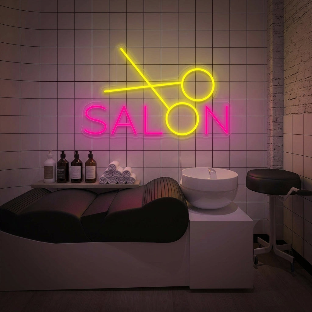 "salon, Salone di bellezza, Forbici" Insegna al neon