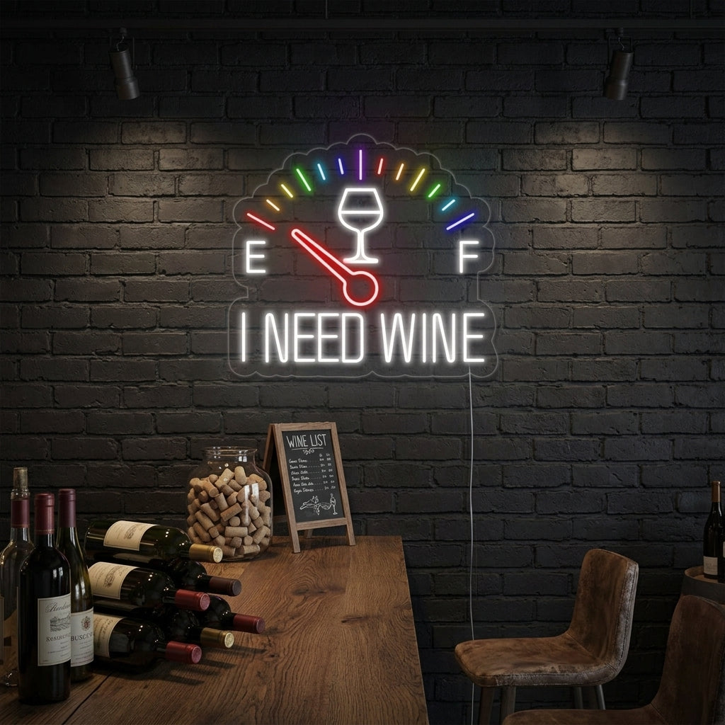 "I Need Wine Orologio" Insegna al neon