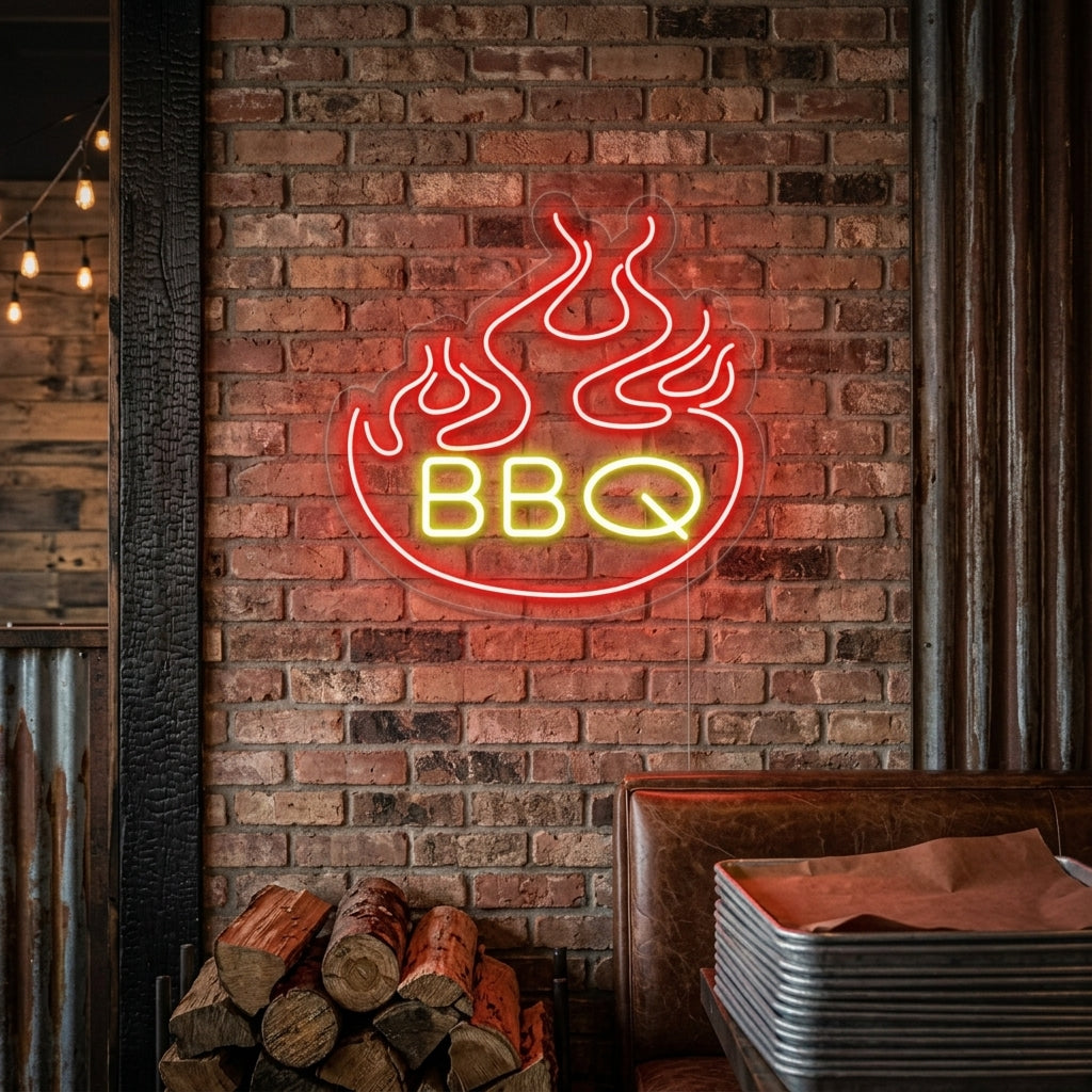 "Fiamme, BBQ" Insegna al neon