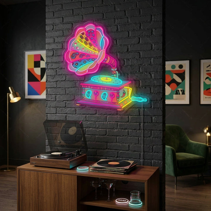 "Grammofono retrò" Insegna al neon