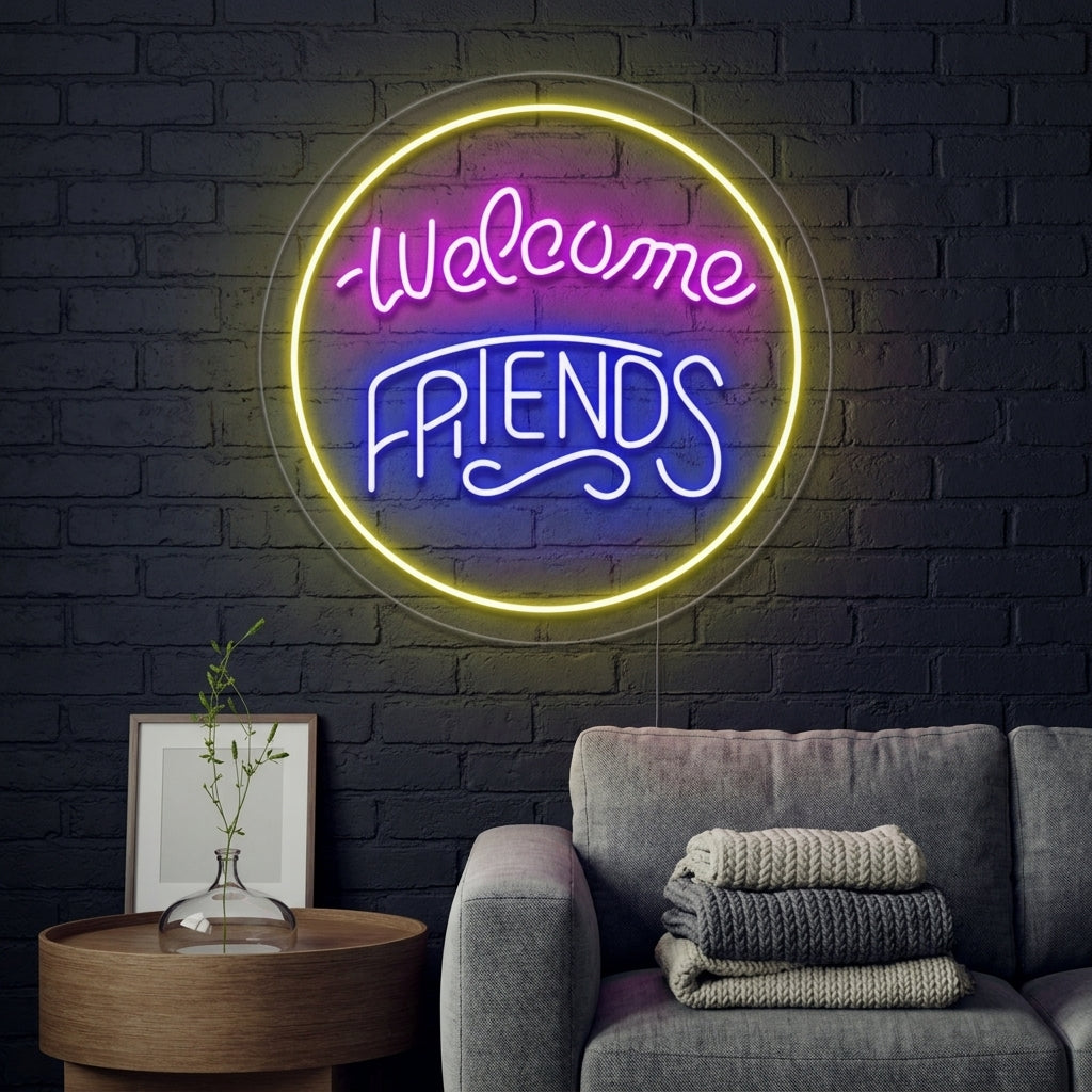 "Welcome Friends" Insegna al neon