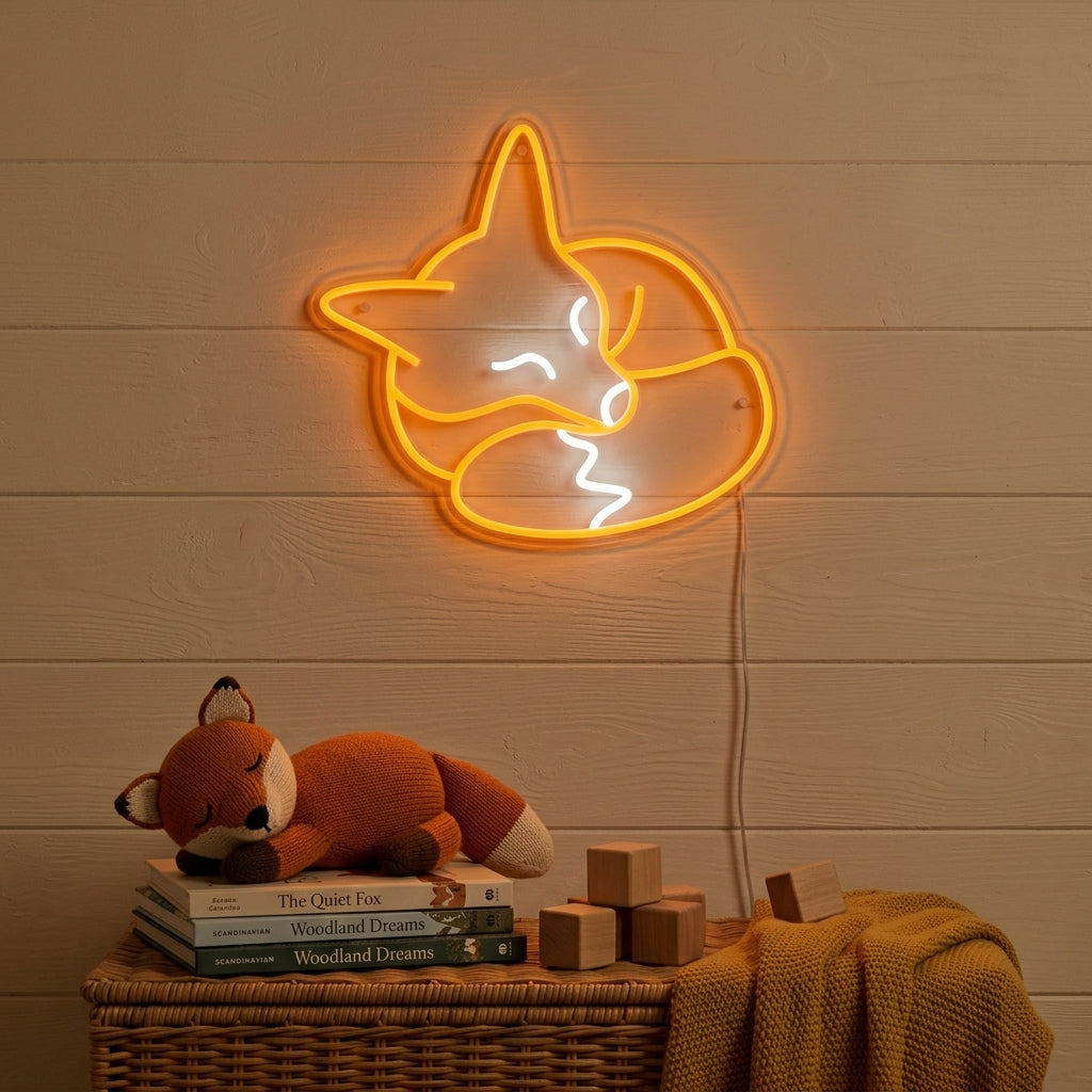 "Volpe Addormentata, Decorazione Camera Dei Bambini" Insegna al neon