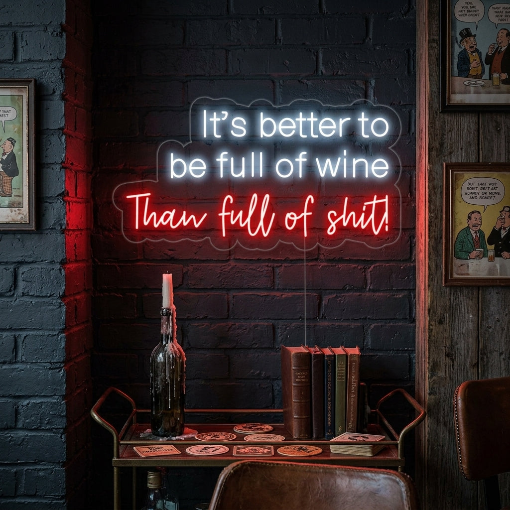 "It's Better To Be Full of Wine Than Full of Shit Bar" Insegna al neon