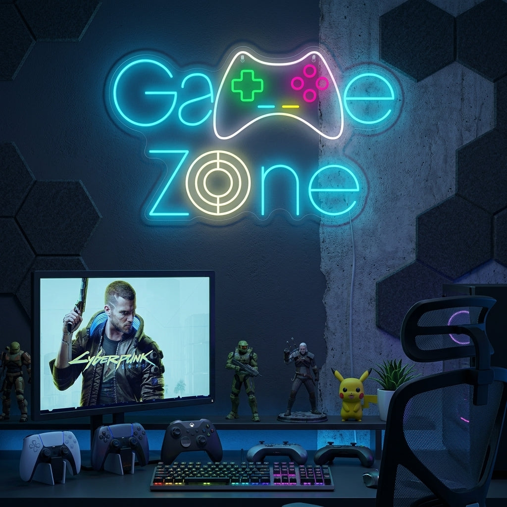 Neon LED scritta “Game Zone” con controller