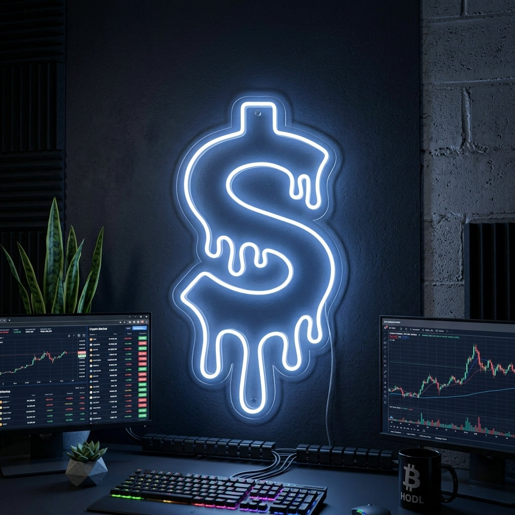 "Simbolo Del Dollaro Che Gocciola" Insegna al neon