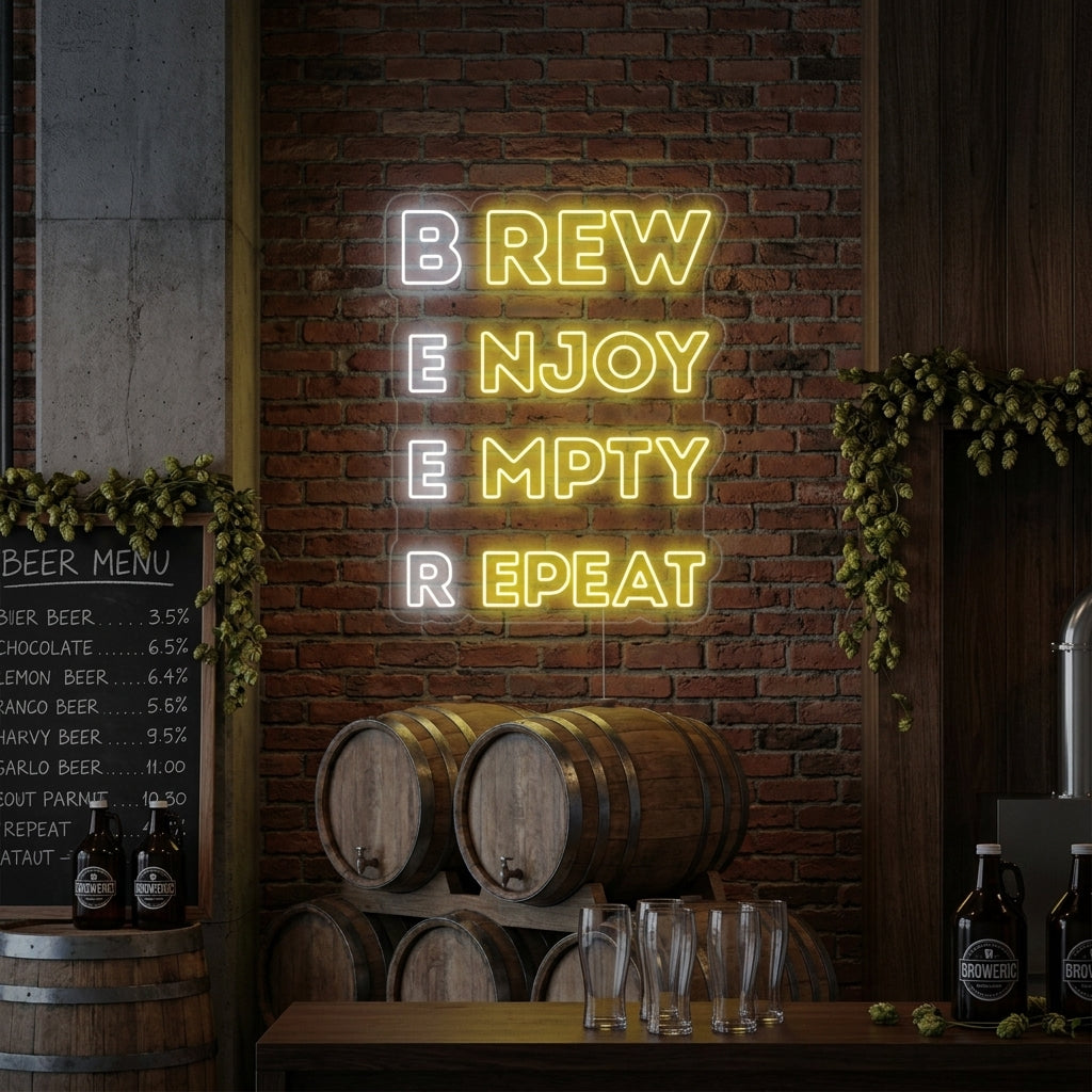 "Brew Enjoy Empty Repeat Beer Bar" Insegna al neon