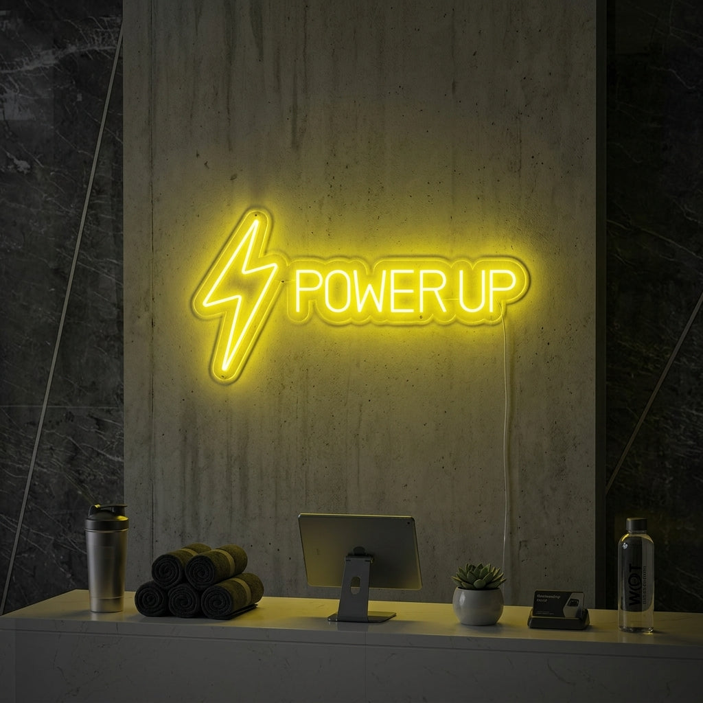 "Power Up, Arredamento Palestra, Citazioni Palestra, Citazioni Fitness, Citazioni Allenamento" Insegna al neon