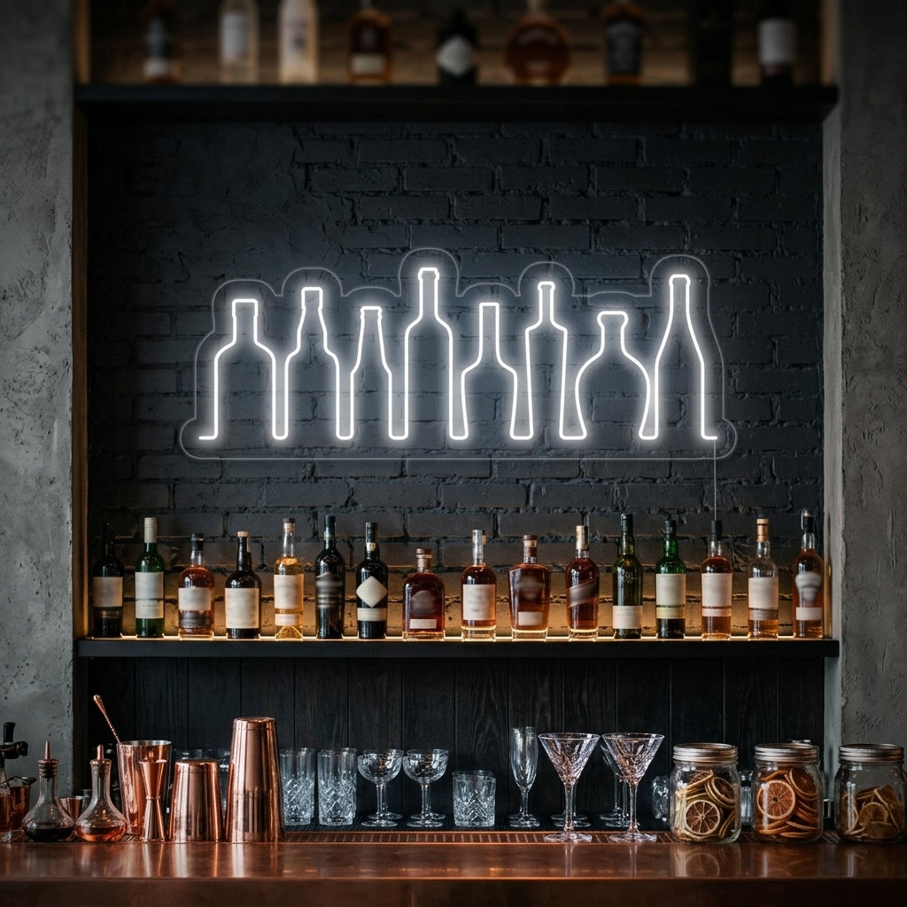 "Gruppo Di Bottiglie, Bar" Insegna al neon