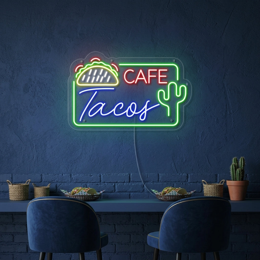"CAFE TACOS, Cibo messicano" Insegna al neon