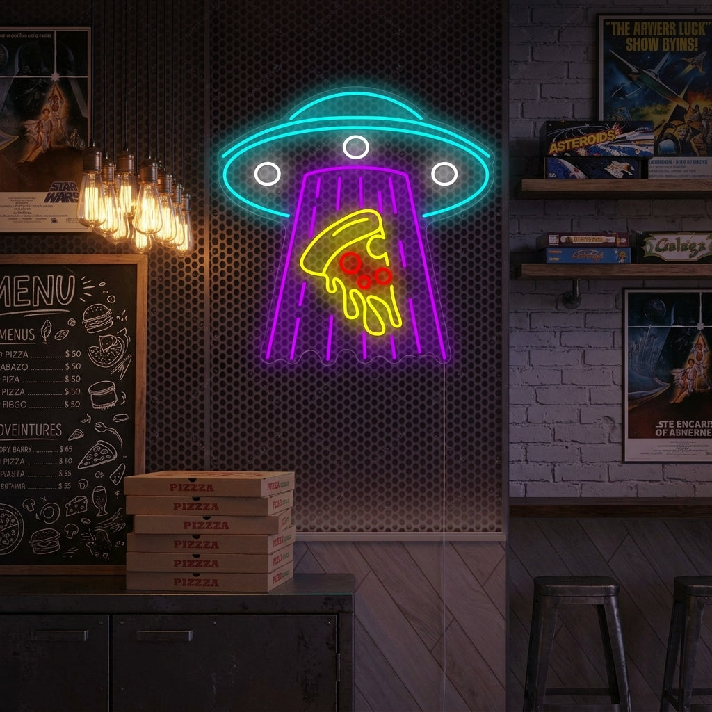 "Pizza rapimento Ufo" Insegna al neon