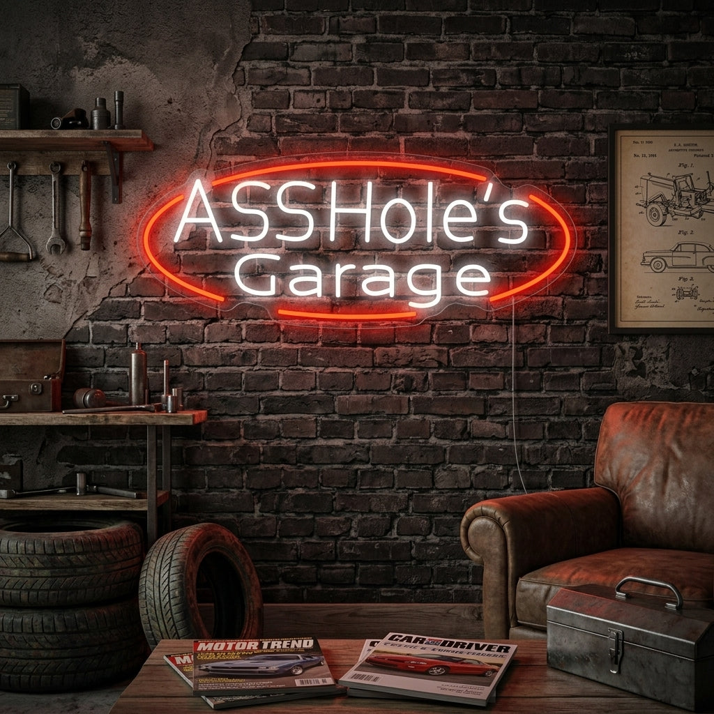 "Assholes Garage" Insegna al neon