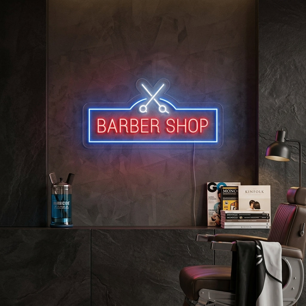 "Barber Shop, Forbici Da Barbiere" Insegna al neon