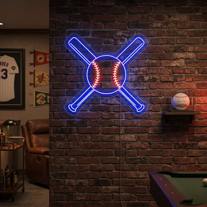"Mazze Da Baseball Incrociate Con Palla" Insegna al neon