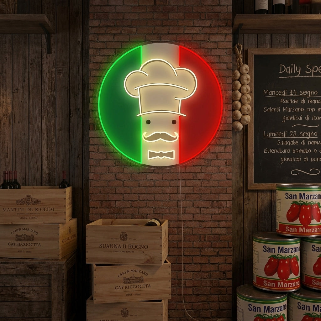 "Logo del ristorante italiano Chef" Insegna al neon
