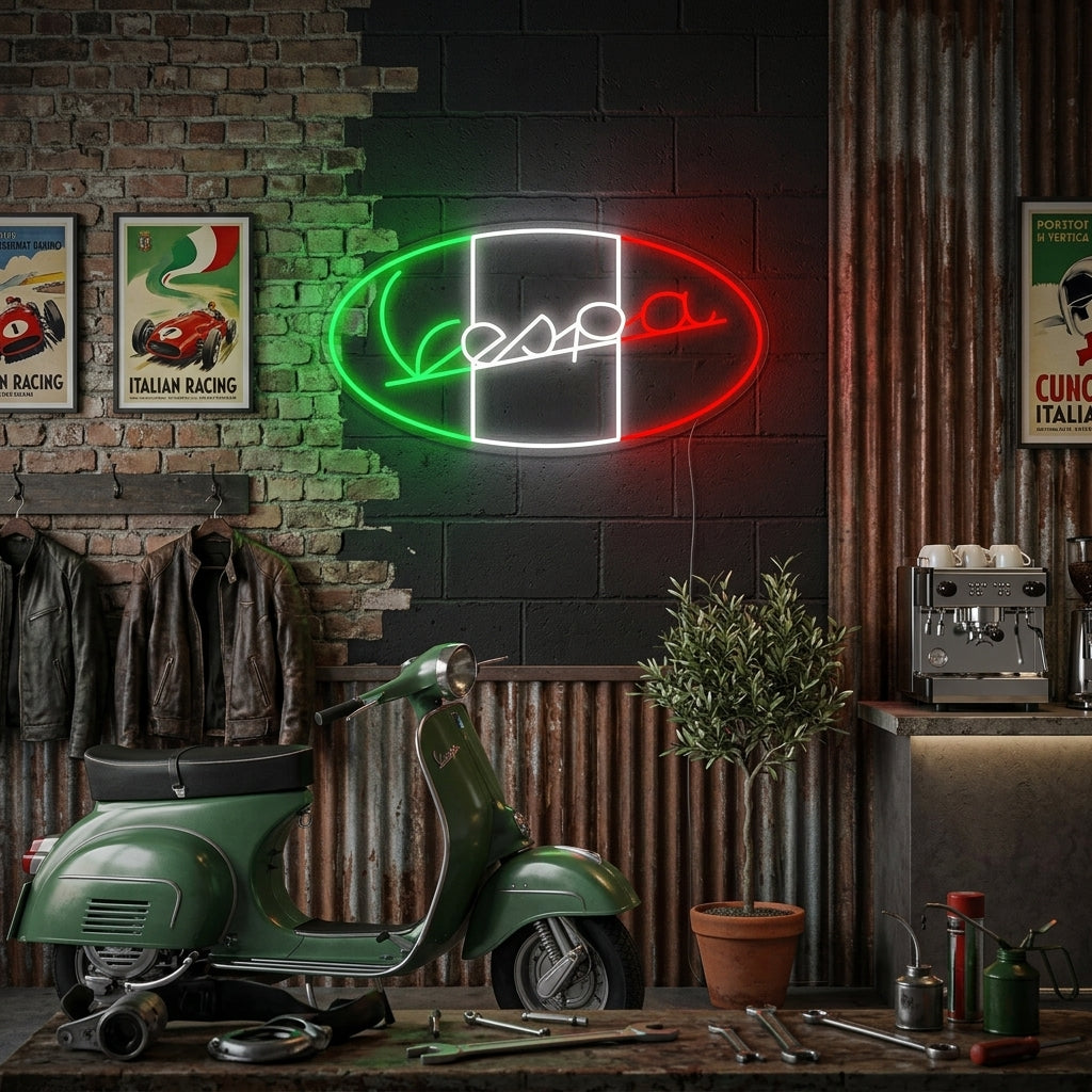 "Logo Vespa Moto Italiana" Insegna al neon