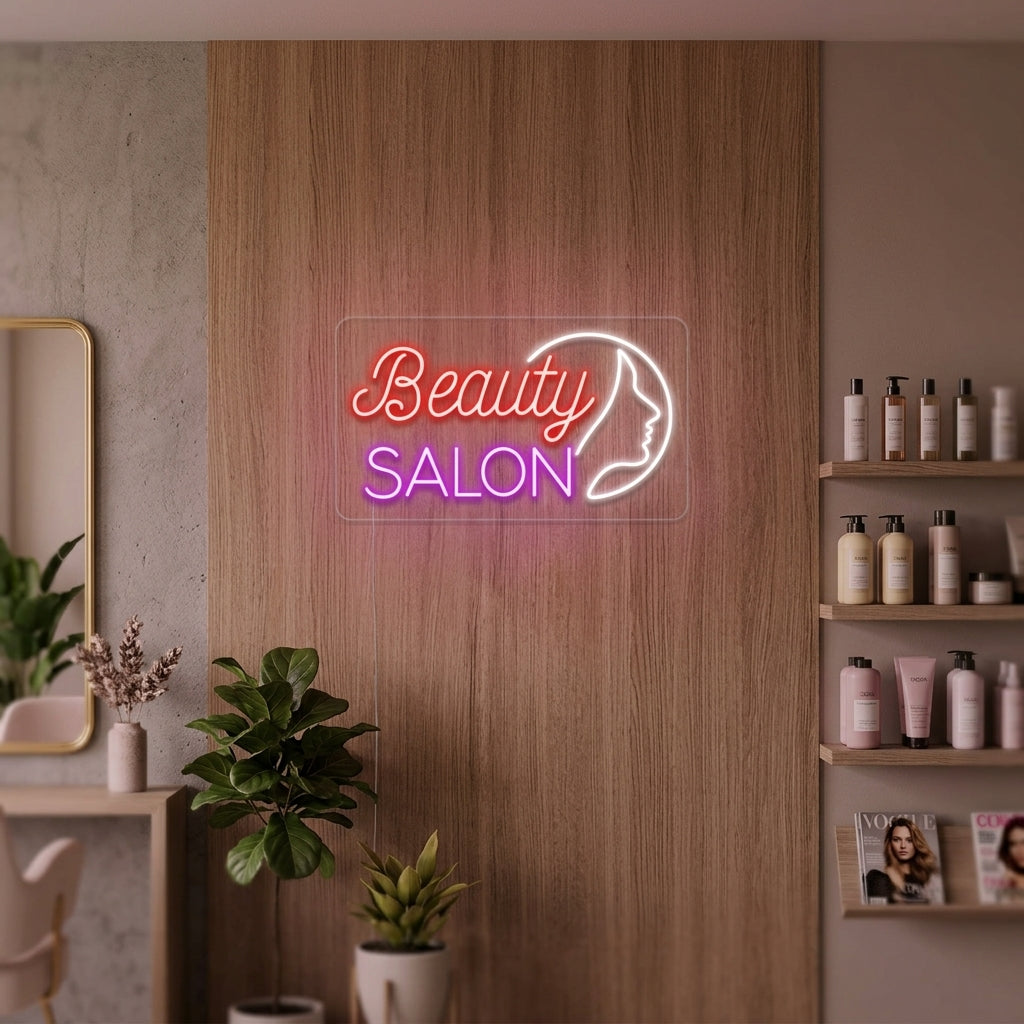 "Beauty Salon, Viso Di Ragazza" Insegna al neon