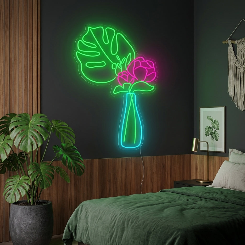 "Fiore in vaso" Insegna al neon