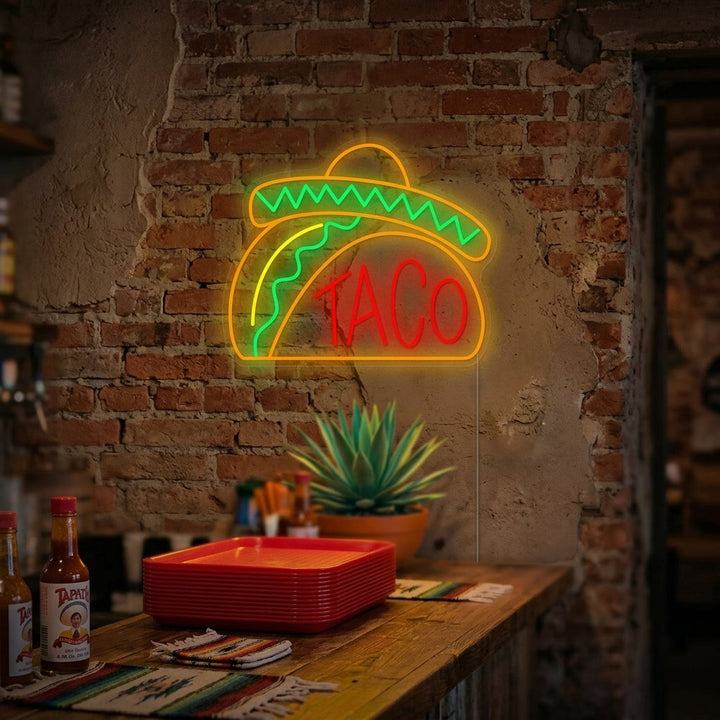 "Taco con cappello messicano" Insegna al neon