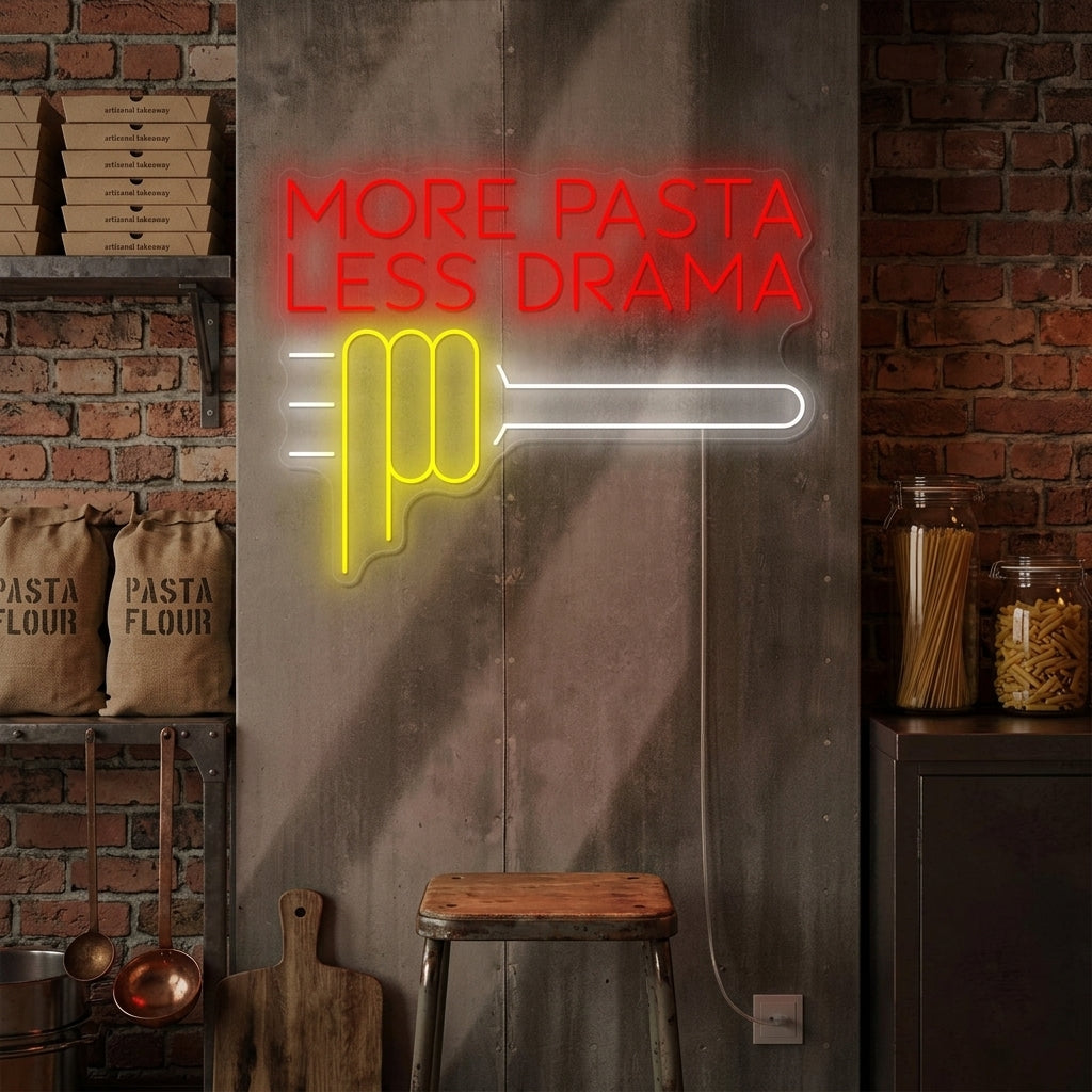 "More Pasta Less Drama" Insegna al neon