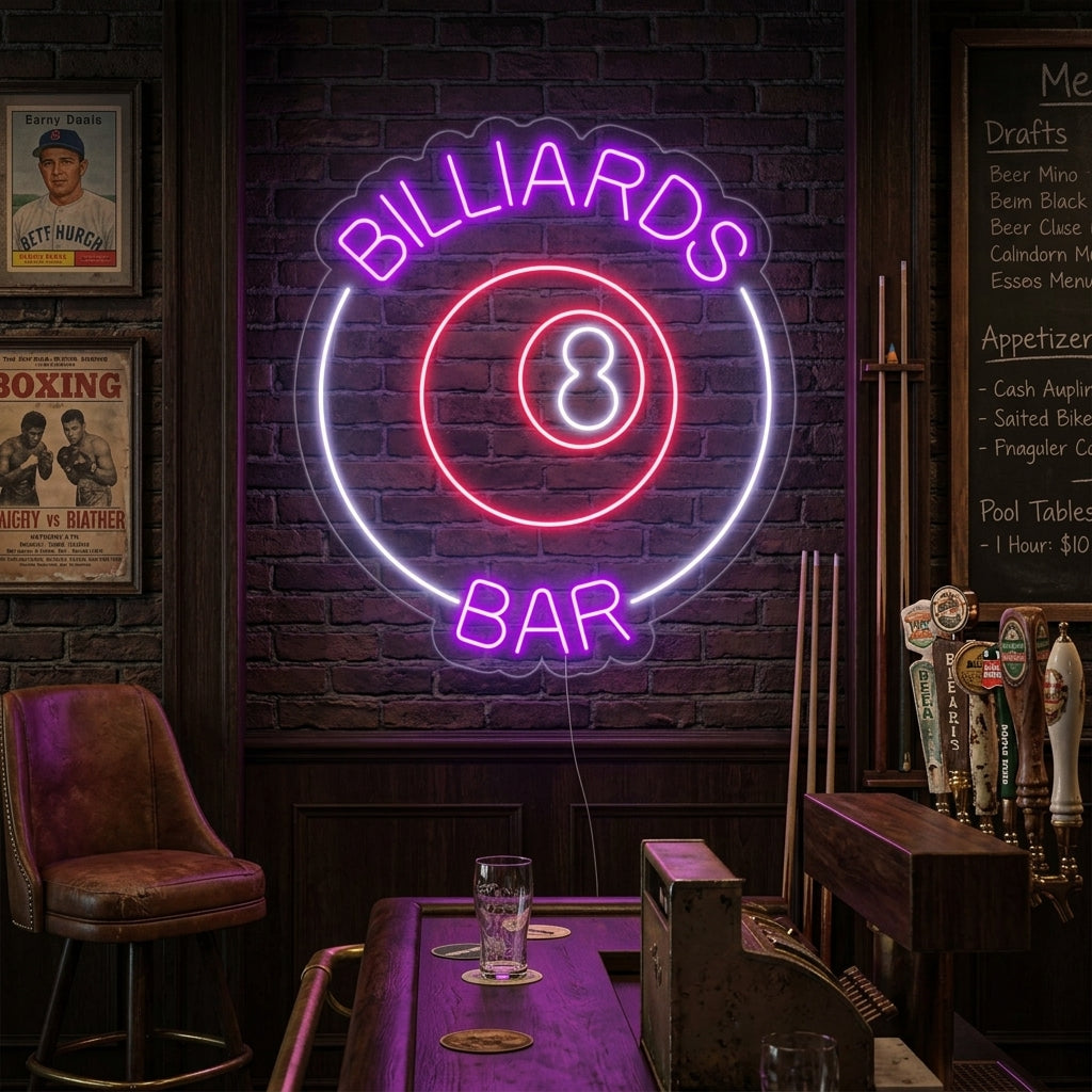 "Billiards 8 Bar, Logo Di Bar Biliardo" Insegna al neon