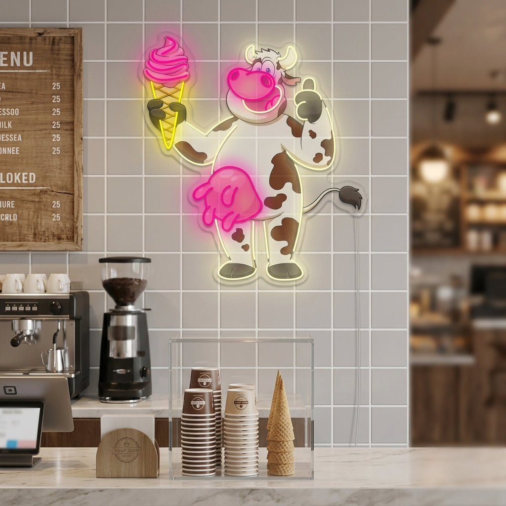 "Mucca carina con gelato" Insegna al neon