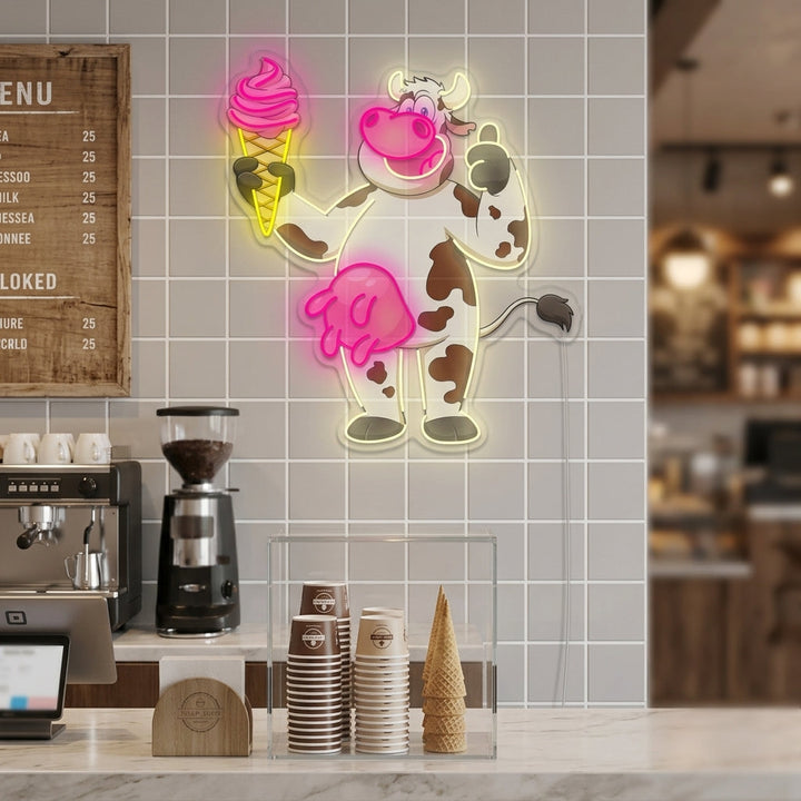 "Mucca carina con gelato" Insegna al neon