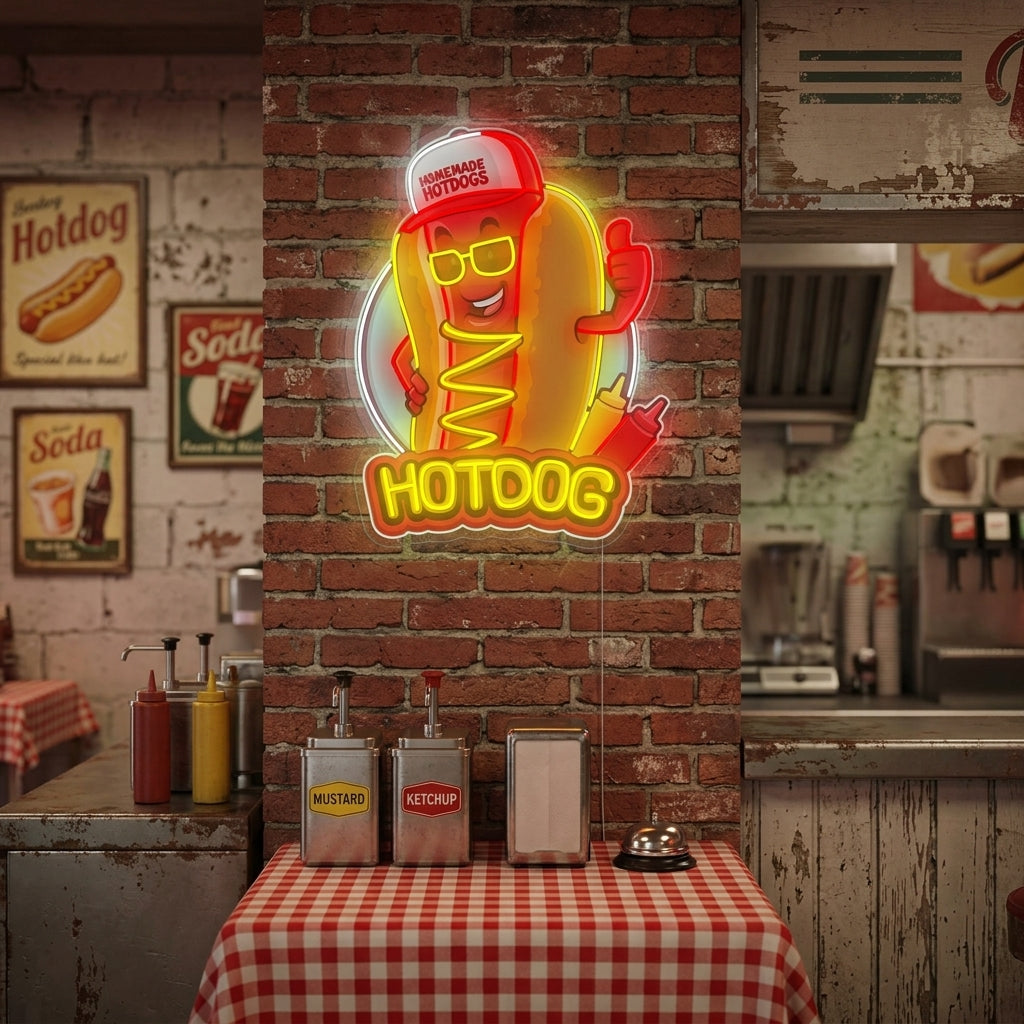 "Hotdog Mascotte" Insegna al neon