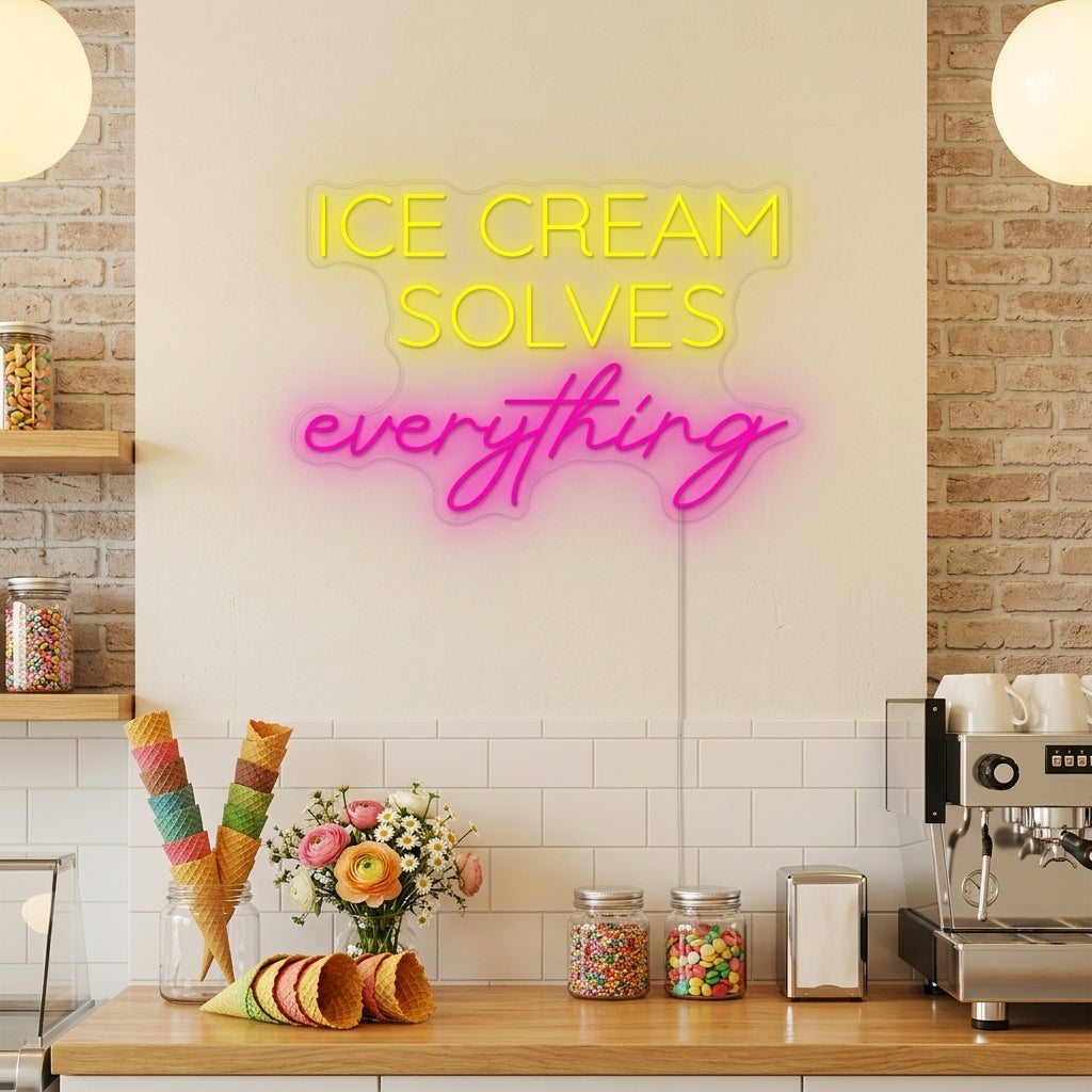 "Ice Cream Solves Everything" Insegna al neon