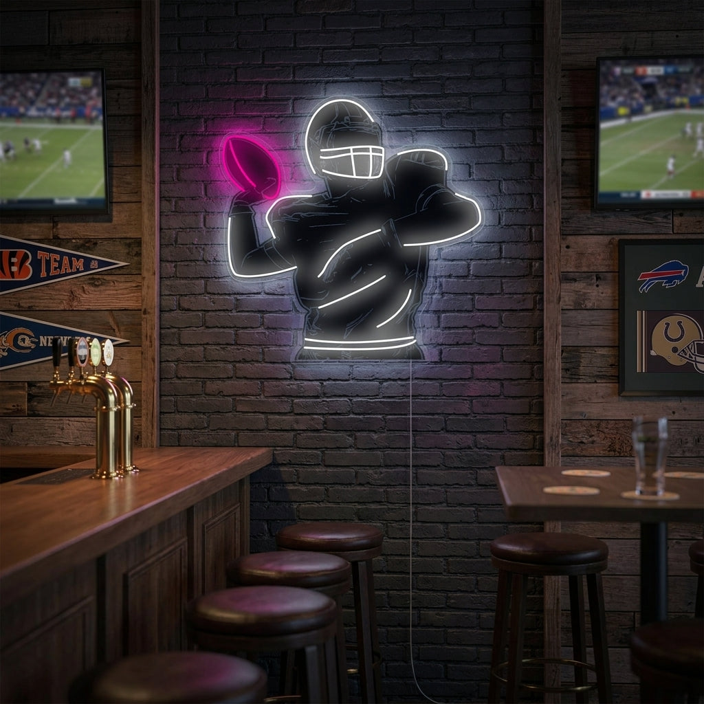"Silhouette astratta di un giocatore di calcio americano" Insegna al neon
