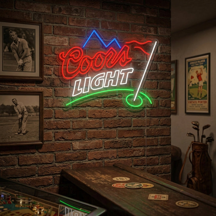 "Bandiera del golf e logo della birra" Insegna al neon