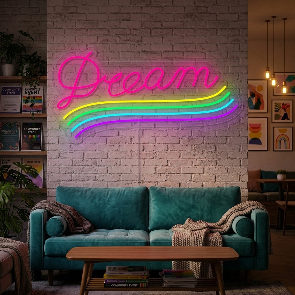 "Bandiera Arcobaleno Lgbt Pride Unica, Dream" Insegna al neon