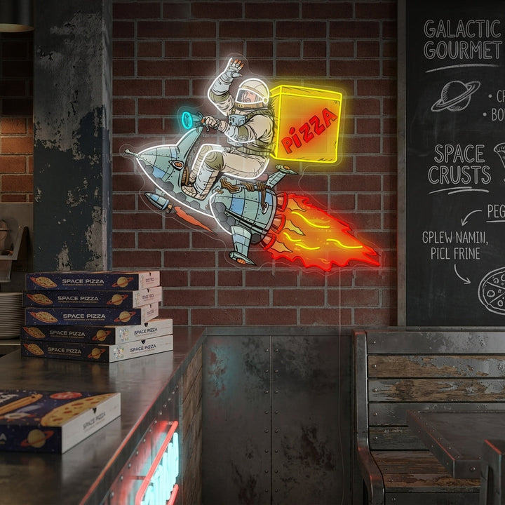 "Astronauta che consegna la pizza" Insegna al neon